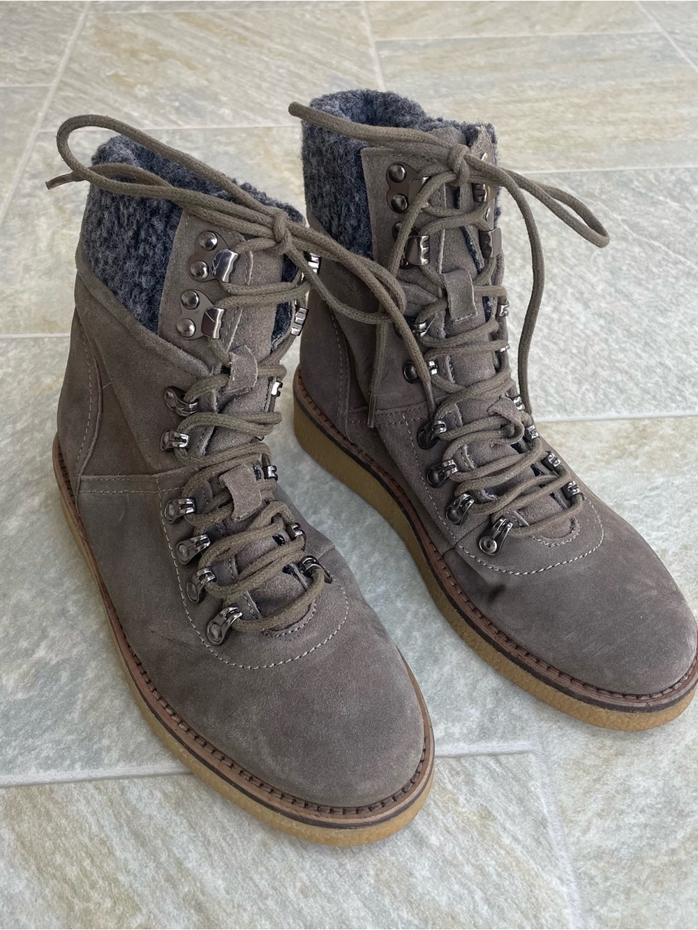 Urban Outfitters Taupe Suede Lace-Up Hiker Boots